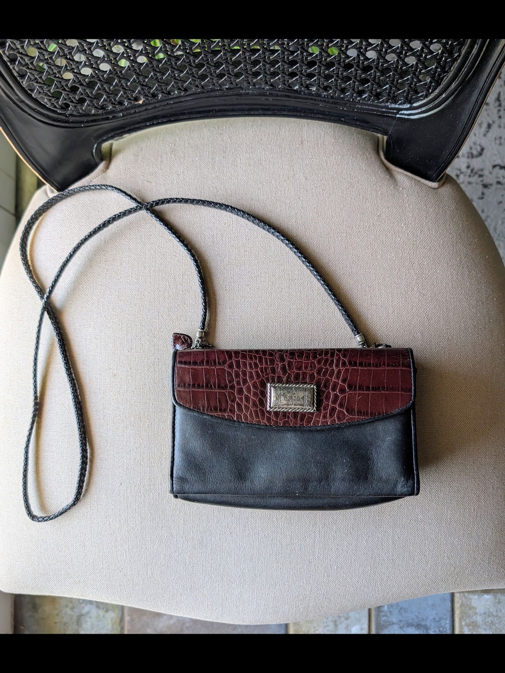 Brighton Black Leather with Brown Croc-Texture Flap Crossbody